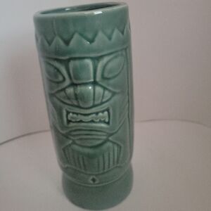Tiki Mug Green Hawaiian Polynesian Island Barware Tropical Drinking Glass VTG